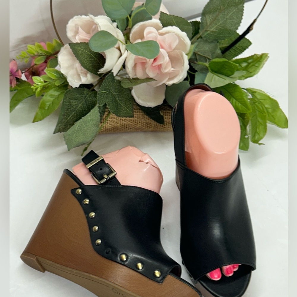 Chic Black and Brown Wedge Sandals